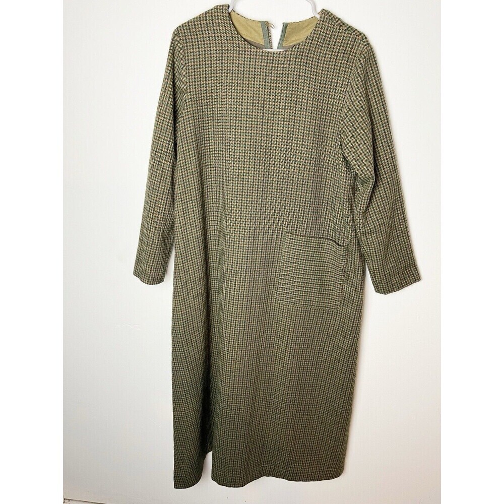 Sarahwear Wool Plaid Long Sleeve Midi Dress Lagenlook Minimalism Made In Japan​​